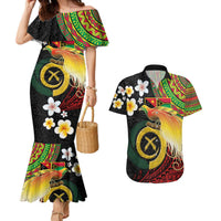 Vanuatu and Papua New Guinea Together Couples Matching Mermaid Dress and Hawaiian Shirt Bird-of-paradise and Pig Tusk Melanesian Pattern LT03 Black - Polynesian Pride