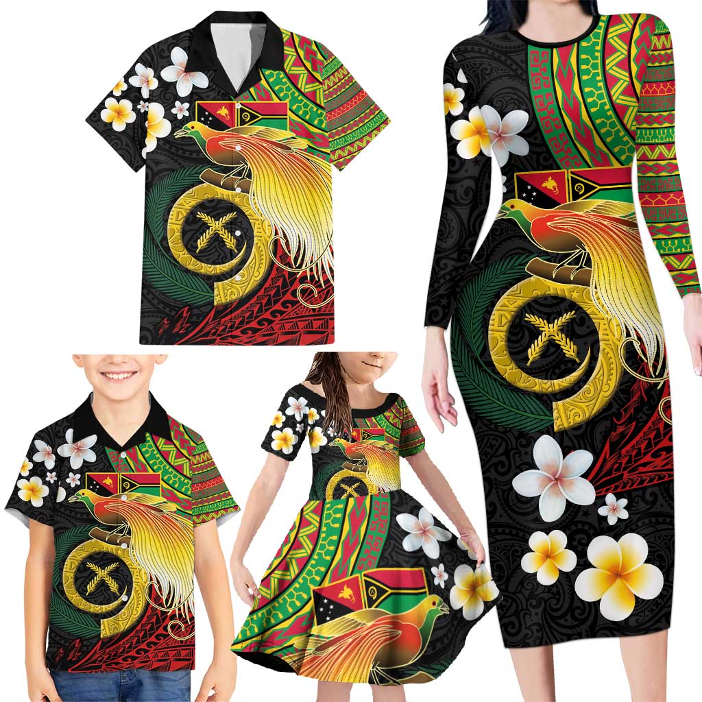 Vanuatu and Papua New Guinea Together Family Matching Long Sleeve Bodycon Dress and Hawaiian Shirt Bird-of-paradise and Pig Tusk Melanesian Pattern LT03 - Polynesian Pride