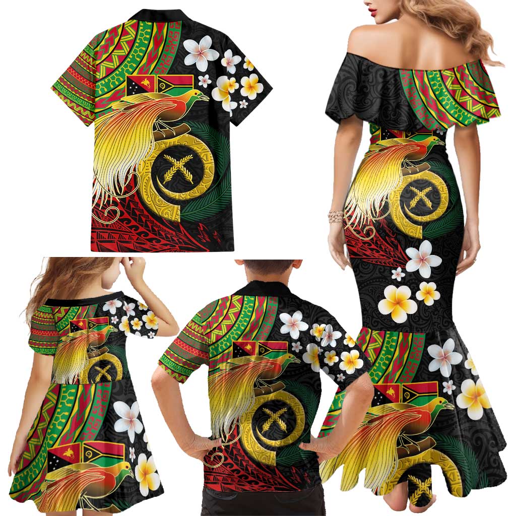 Vanuatu and Papua New Guinea Together Family Matching Mermaid Dress and Hawaiian Shirt Bird-of-paradise and Pig Tusk Melanesian Pattern LT03 - Polynesian Pride