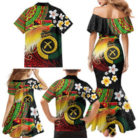 Vanuatu and Papua New Guinea Together Family Matching Mermaid Dress and Hawaiian Shirt Bird-of-paradise and Pig Tusk Melanesian Pattern LT03 - Polynesian Pride