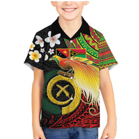 Vanuatu and Papua New Guinea Together Family Matching Mermaid Dress and Hawaiian Shirt Bird-of-paradise and Pig Tusk Melanesian Pattern LT03 Son's Shirt Black - Polynesian Pride
