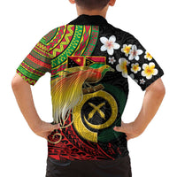 Vanuatu and Papua New Guinea Together Family Matching Off The Shoulder Long Sleeve Dress and Hawaiian Shirt Bird-of-paradise and Pig Tusk Melanesian Pattern LT03 - Polynesian Pride