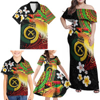 Vanuatu and Papua New Guinea Together Family Matching Off Shoulder Maxi Dress and Hawaiian Shirt Bird-of-paradise and Pig Tusk Melanesian Pattern LT03 - Polynesian Pride