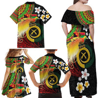 Vanuatu and Papua New Guinea Together Family Matching Off Shoulder Maxi Dress and Hawaiian Shirt Bird-of-paradise and Pig Tusk Melanesian Pattern LT03 - Polynesian Pride