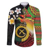 Vanuatu and Papua New Guinea Together Family Matching Off Shoulder Maxi Dress and Hawaiian Shirt Bird-of-paradise and Pig Tusk Melanesian Pattern LT03 Dad's Shirt - Long Sleeve Black - Polynesian Pride