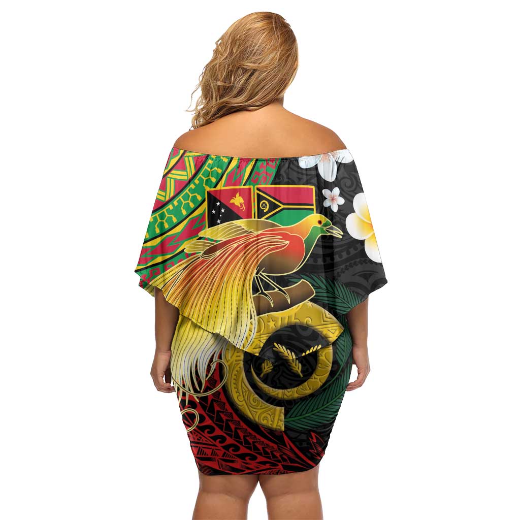 Vanuatu and Papua New Guinea Together Family Matching Off Shoulder Short Dress and Hawaiian Shirt Bird-of-paradise and Pig Tusk Melanesian Pattern LT03 - Polynesian Pride