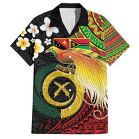 Vanuatu and Papua New Guinea Together Family Matching Puletasi and Hawaiian Shirt Bird-of-paradise and Pig Tusk Melanesian Pattern LT03 Dad's Shirt - Short Sleeve Black - Polynesian Pride