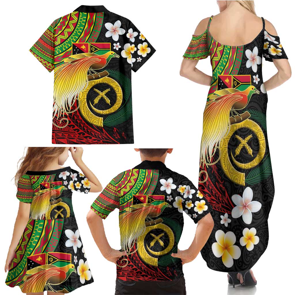 Vanuatu and Papua New Guinea Together Family Matching Summer Maxi Dress and Hawaiian Shirt Bird-of-paradise and Pig Tusk Melanesian Pattern LT03 - Polynesian Pride