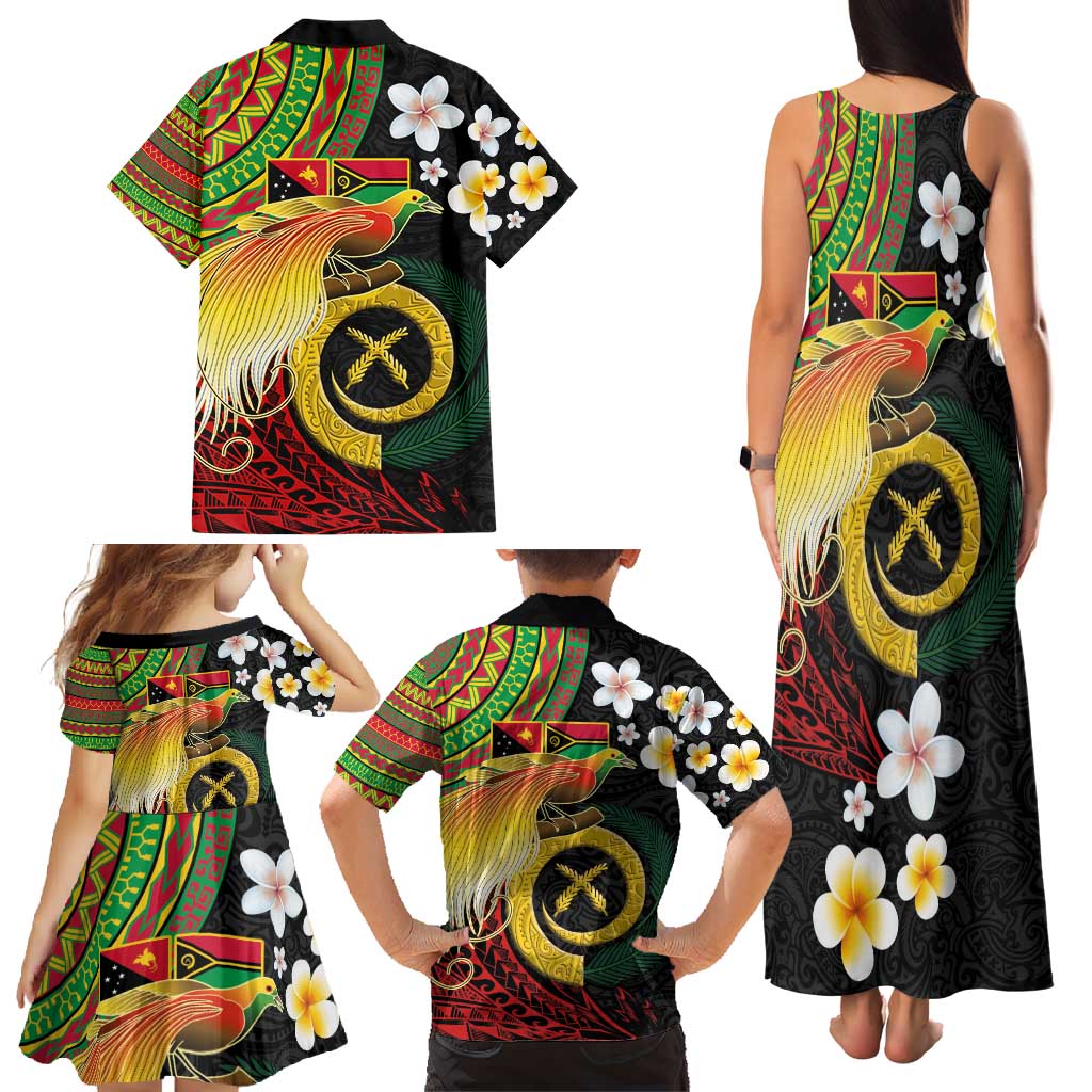 Vanuatu and Papua New Guinea Together Family Matching Tank Maxi Dress and Hawaiian Shirt Bird-of-paradise and Pig Tusk Melanesian Pattern LT03 - Polynesian Pride