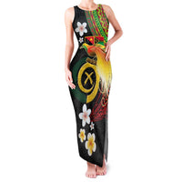 Vanuatu and Papua New Guinea Together Family Matching Tank Maxi Dress and Hawaiian Shirt Bird-of-paradise and Pig Tusk Melanesian Pattern LT03 Mom's Dress Black - Polynesian Pride