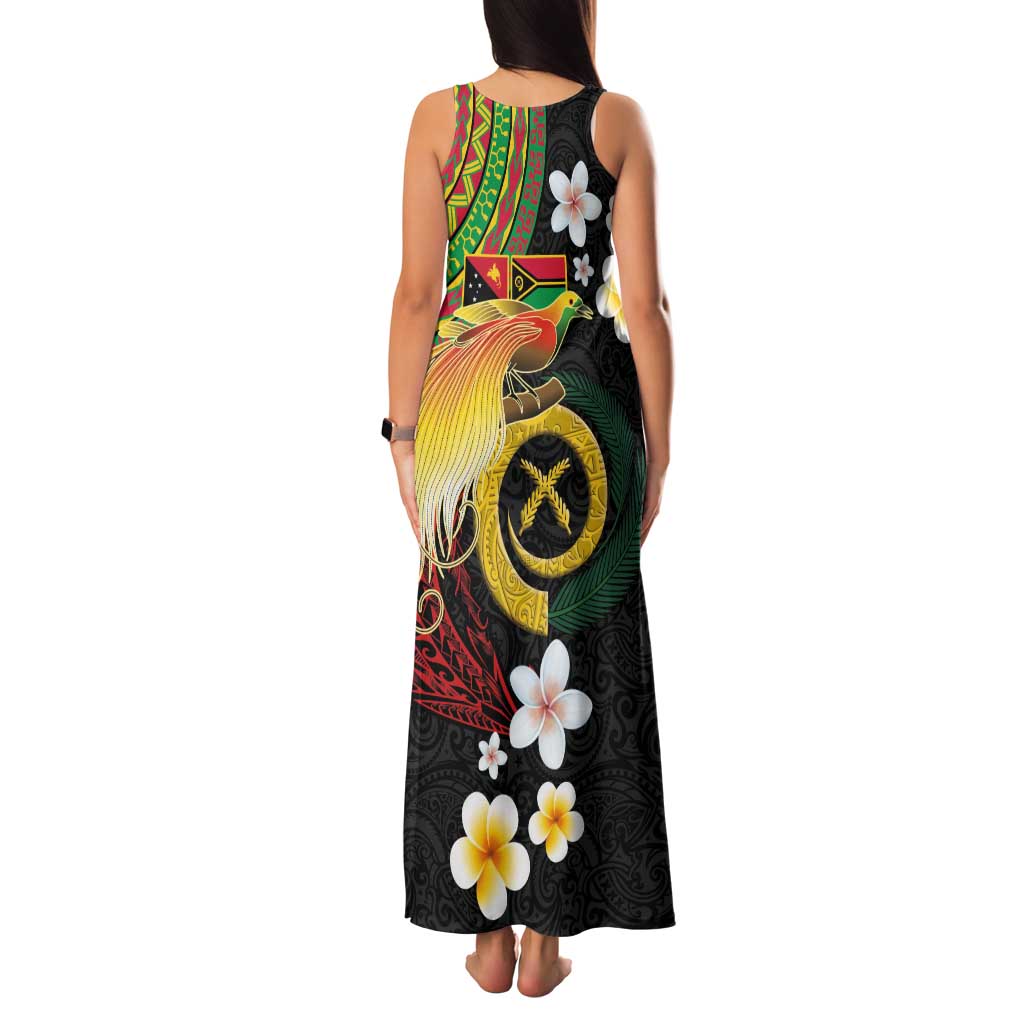 Vanuatu and Papua New Guinea Together Family Matching Tank Maxi Dress and Hawaiian Shirt Bird-of-paradise and Pig Tusk Melanesian Pattern LT03 - Polynesian Pride