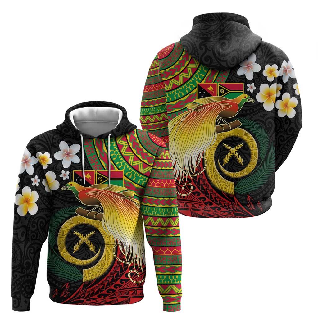 Vanuatu and Papua New Guinea Together Hoodie Bird-of-paradise and Pig Tusk Melanesian Pattern LT03 - Polynesian Pride