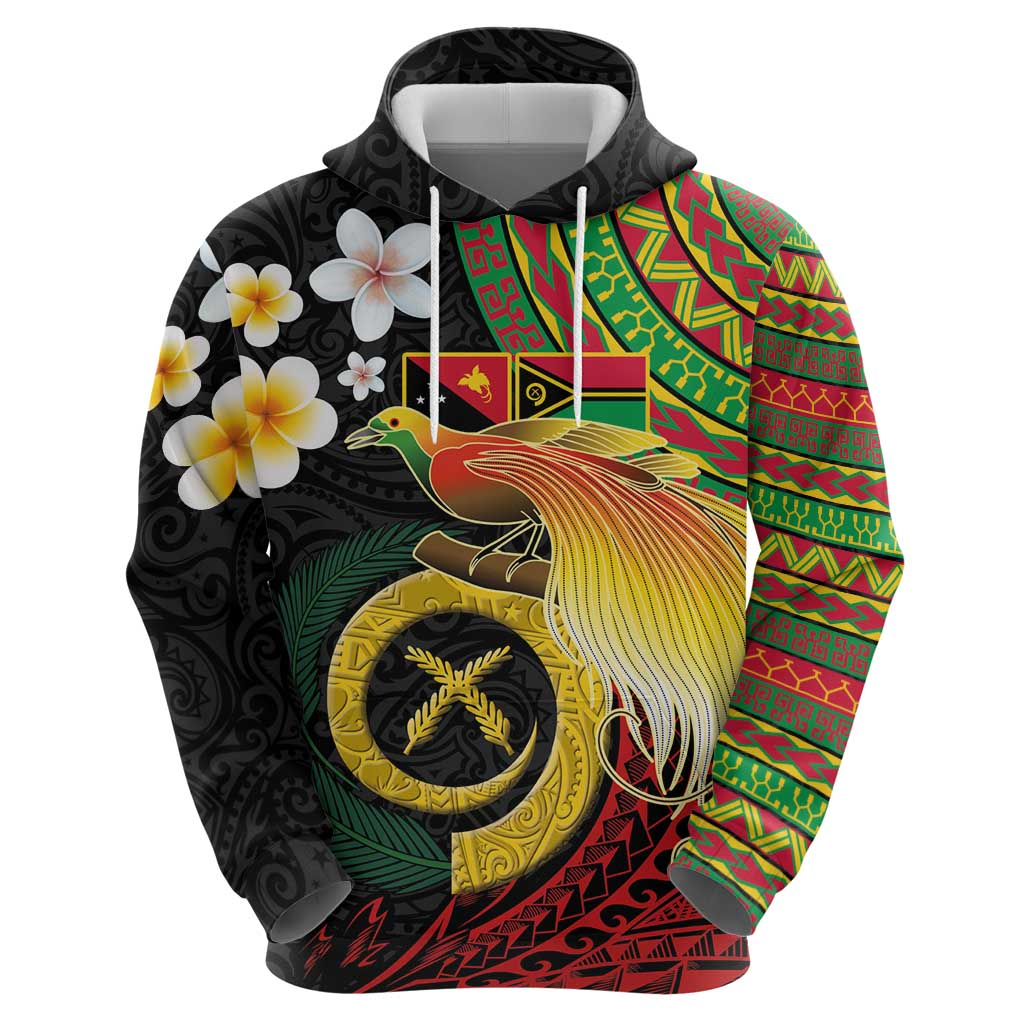 Vanuatu and Papua New Guinea Together Hoodie Bird-of-paradise and Pig Tusk Melanesian Pattern LT03 - Polynesian Pride