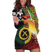 Vanuatu and Papua New Guinea Together Hoodie Dress Bird-of-paradise and Pig Tusk Melanesian Pattern LT03 Black - Polynesian Pride