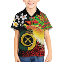 Vanuatu and Papua New Guinea Together Kid Hawaiian Shirt Bird-of-paradise and Pig Tusk Melanesian Pattern LT03 Kid Black - Polynesian Pride