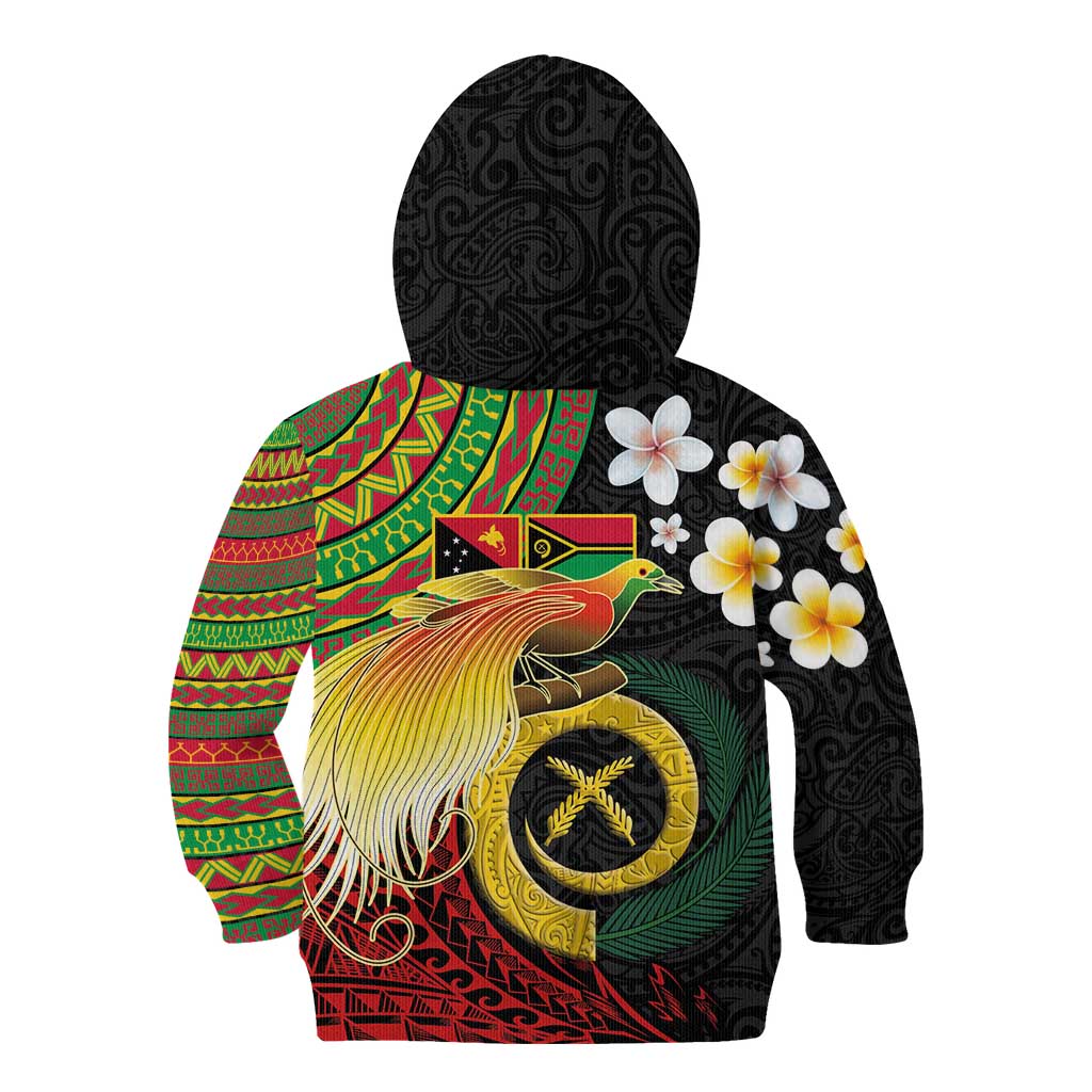 Vanuatu and Papua New Guinea Together Kid Hoodie Bird-of-paradise and Pig Tusk Melanesian Pattern LT03 - Polynesian Pride