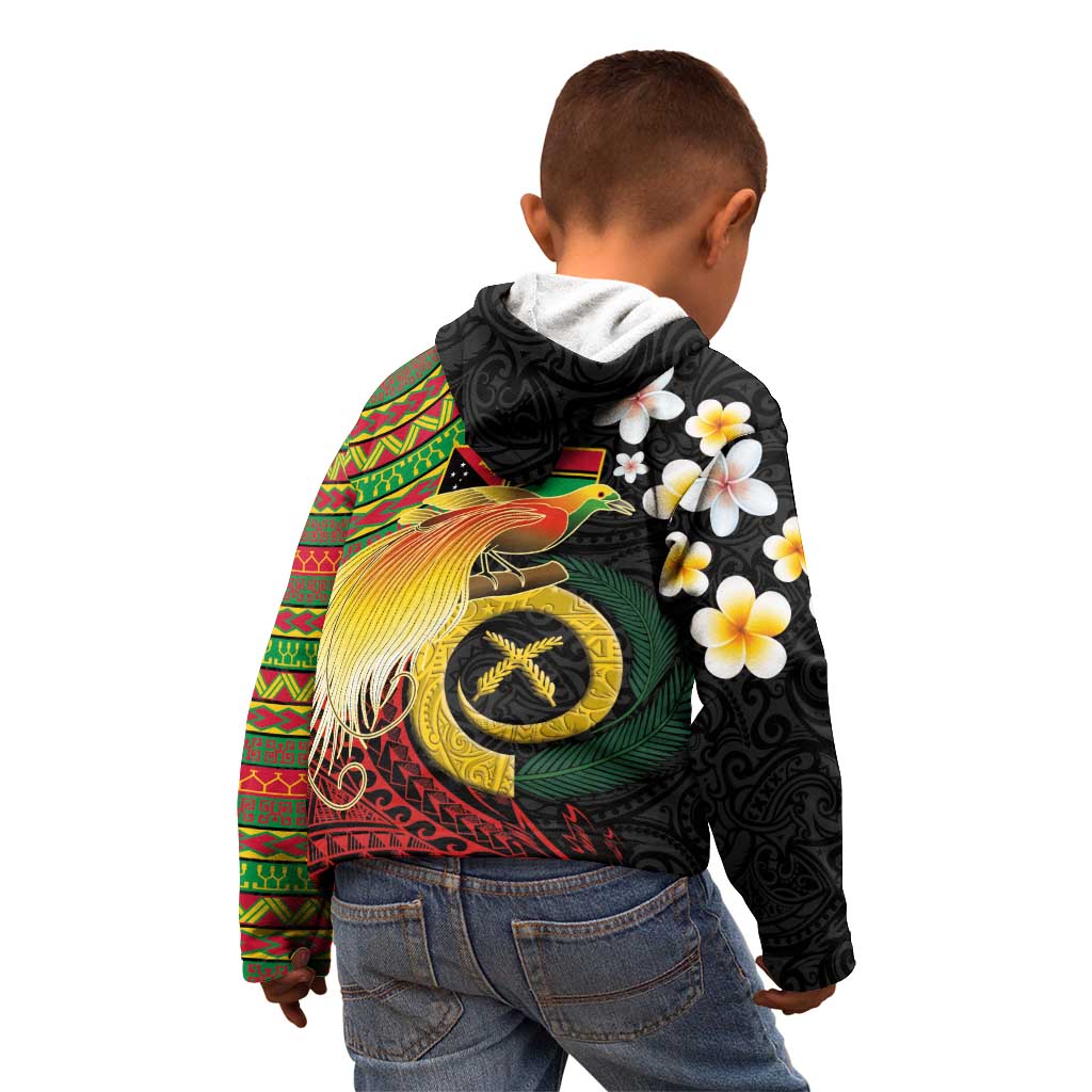 Vanuatu and Papua New Guinea Together Kid Hoodie Bird-of-paradise and Pig Tusk Melanesian Pattern LT03 - Polynesian Pride