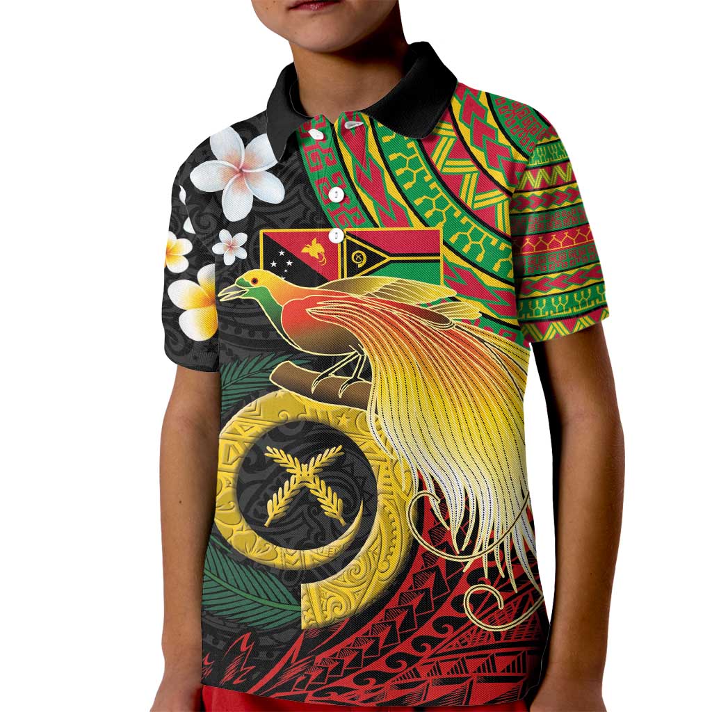 Vanuatu and Papua New Guinea Together Kid Polo Shirt Bird-of-paradise and Pig Tusk Melanesian Pattern