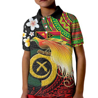 Vanuatu and Papua New Guinea Together Kid Polo Shirt Bird-of-paradise and Pig Tusk Melanesian Pattern LT03 Kid Black - Polynesian Pride
