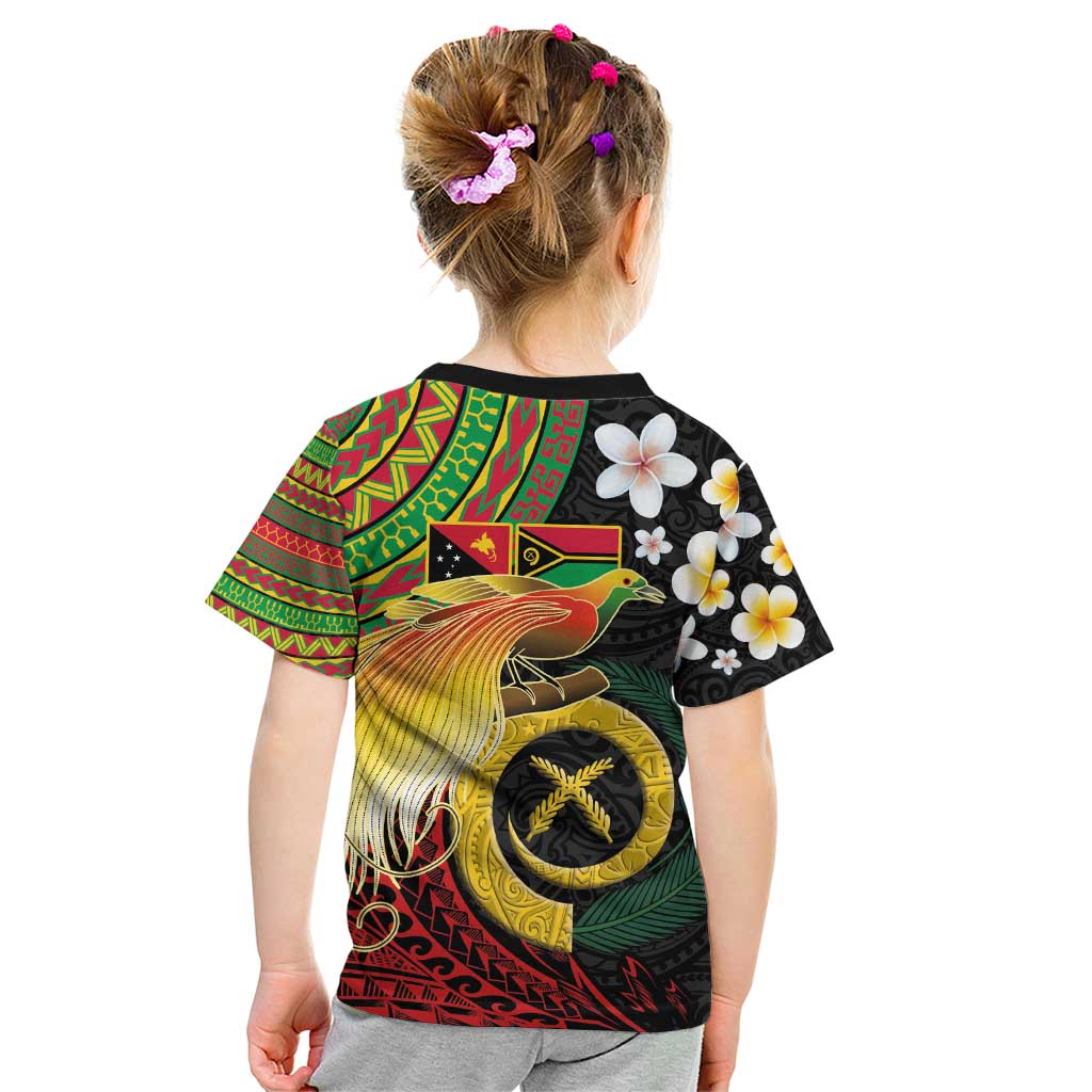 Vanuatu and Papua New Guinea Together Kid T Shirt Bird-of-paradise and Pig Tusk Melanesian Pattern LT03 - Polynesian Pride
