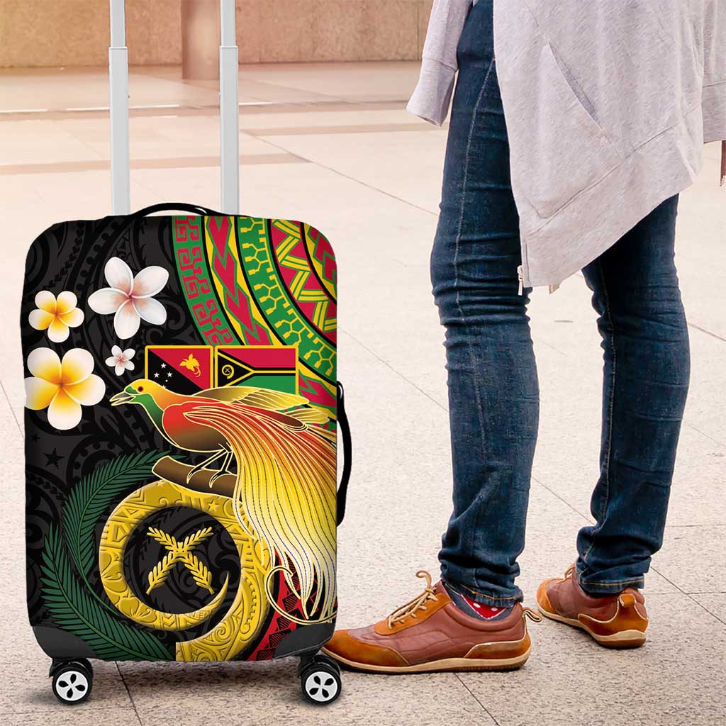 Vanuatu and Papua New Guinea Together Luggage Cover Bird-of-paradise and Pig Tusk Melanesian Pattern LT03 Black - Polynesian Pride