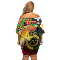 Vanuatu and Papua New Guinea Together Off Shoulder Short Dress Bird-of-paradise and Pig Tusk Melanesian Pattern LT03 - Polynesian Pride