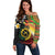 Vanuatu and Papua New Guinea Together Off Shoulder Sweater Bird-of-paradise and Pig Tusk Melanesian Pattern