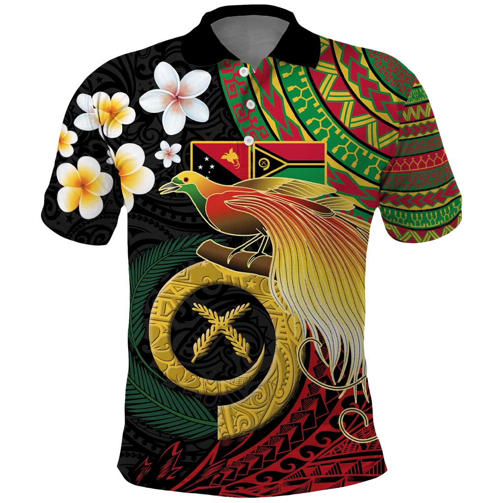 Vanuatu and Papua New Guinea Together Polo Shirt Bird-of-paradise and Pig Tusk Melanesian Pattern LT03 Black - Polynesian Pride
