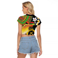 Vanuatu and Papua New Guinea Together Raglan Cropped T Shirt Bird-of-paradise and Pig Tusk Melanesian Pattern LT03 - Polynesian Pride