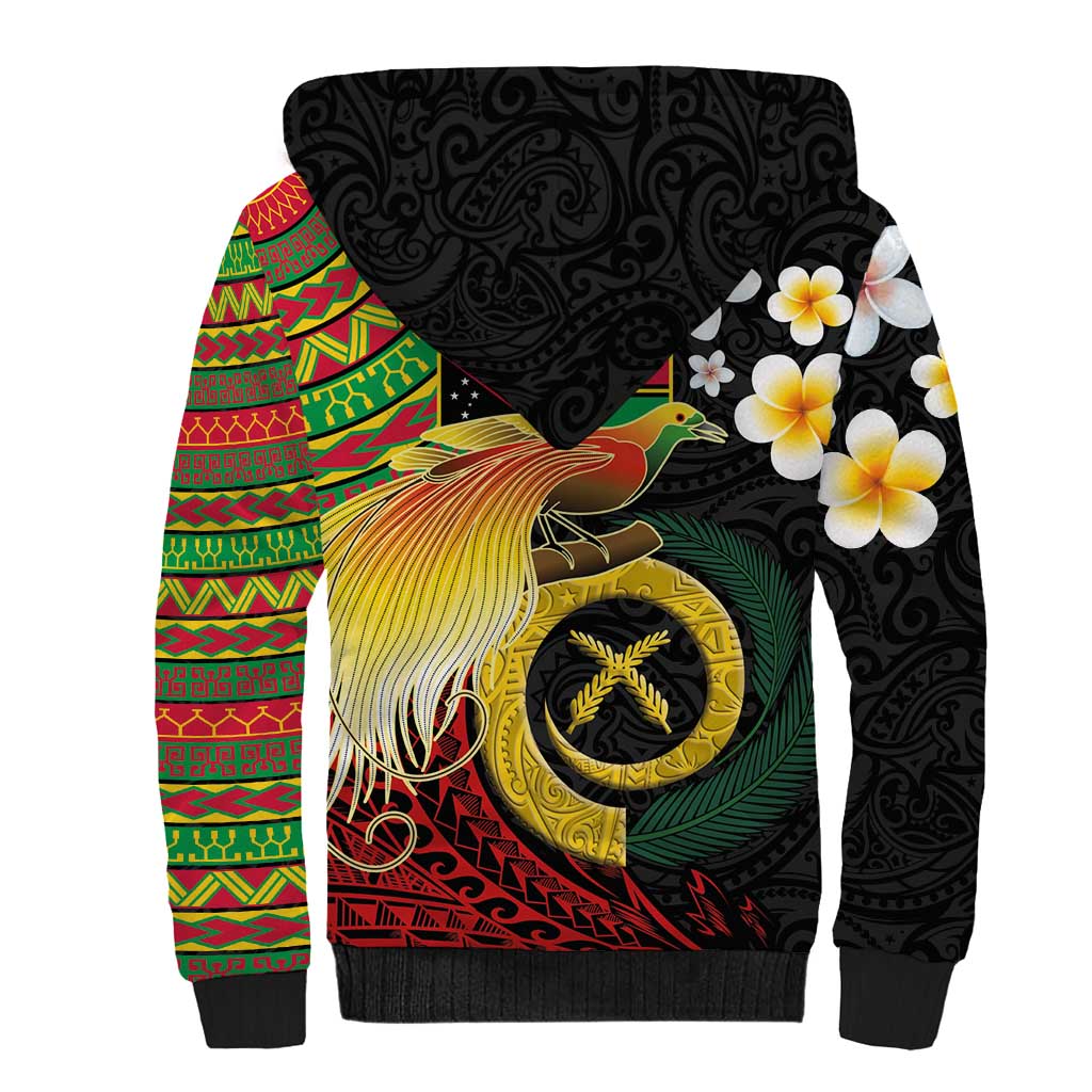 Vanuatu and Papua New Guinea Together Sherpa Hoodie Bird-of-paradise and Pig Tusk Melanesian Pattern LT03 - Polynesian Pride