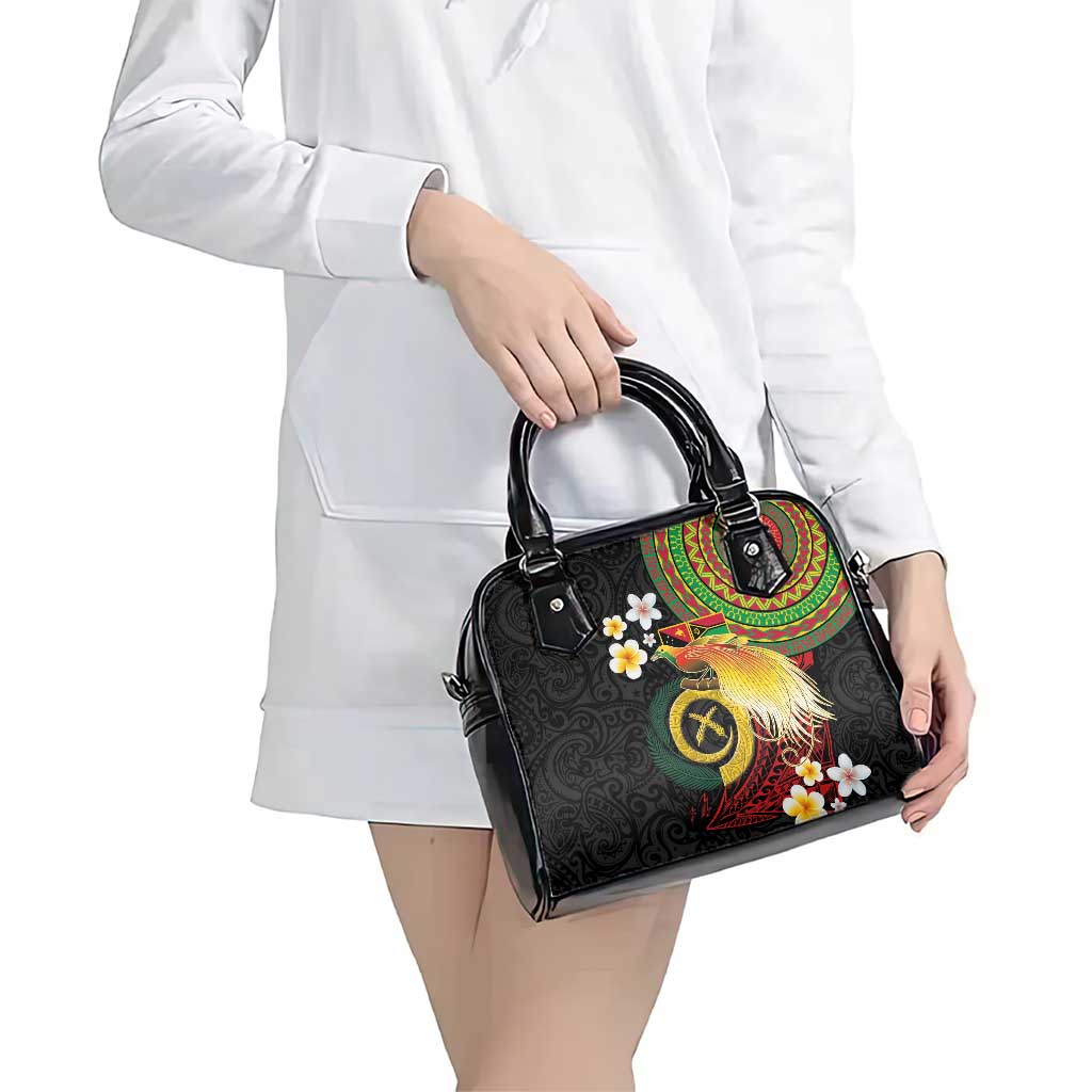 Vanuatu and Papua New Guinea Together Shoulder Handbag Bird-of-paradise and Pig Tusk Melanesian Pattern
