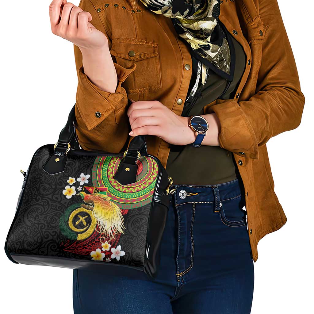 Vanuatu and Papua New Guinea Together Shoulder Handbag Bird-of-paradise and Pig Tusk Melanesian Pattern