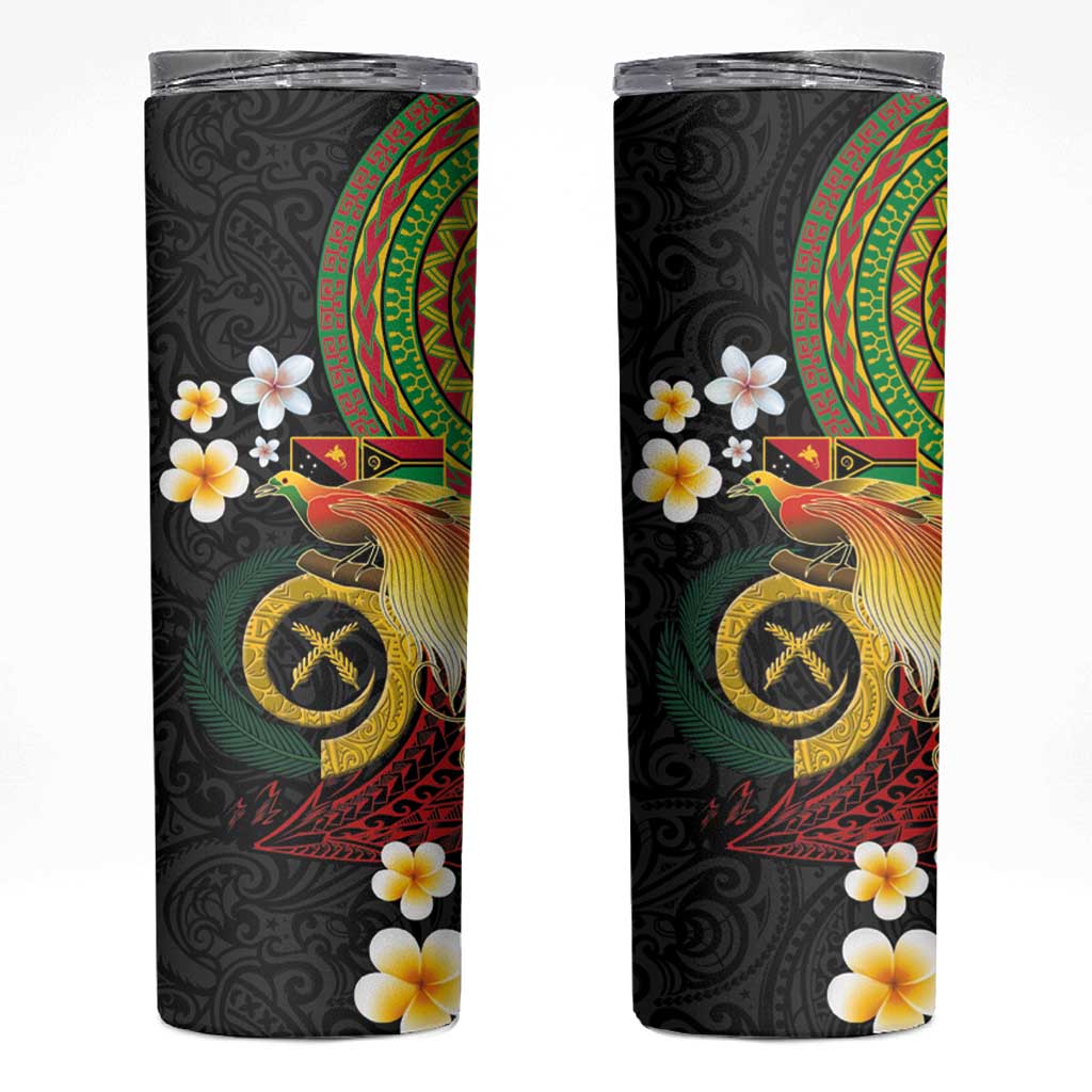 Vanuatu and Papua New Guinea Together Skinny Tumbler Bird-of-paradise and Pig Tusk Melanesian Pattern LT03 Black - Polynesian Pride
