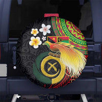 Vanuatu and Papua New Guinea Together Spare Tire Cover Bird-of-paradise and Pig Tusk Melanesian Pattern LT03 No hole Black - Polynesian Pride