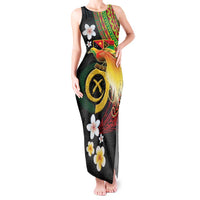 Vanuatu and Papua New Guinea Together Tank Maxi Dress Bird-of-paradise and Pig Tusk Melanesian Pattern LT03 Women Black - Polynesian Pride