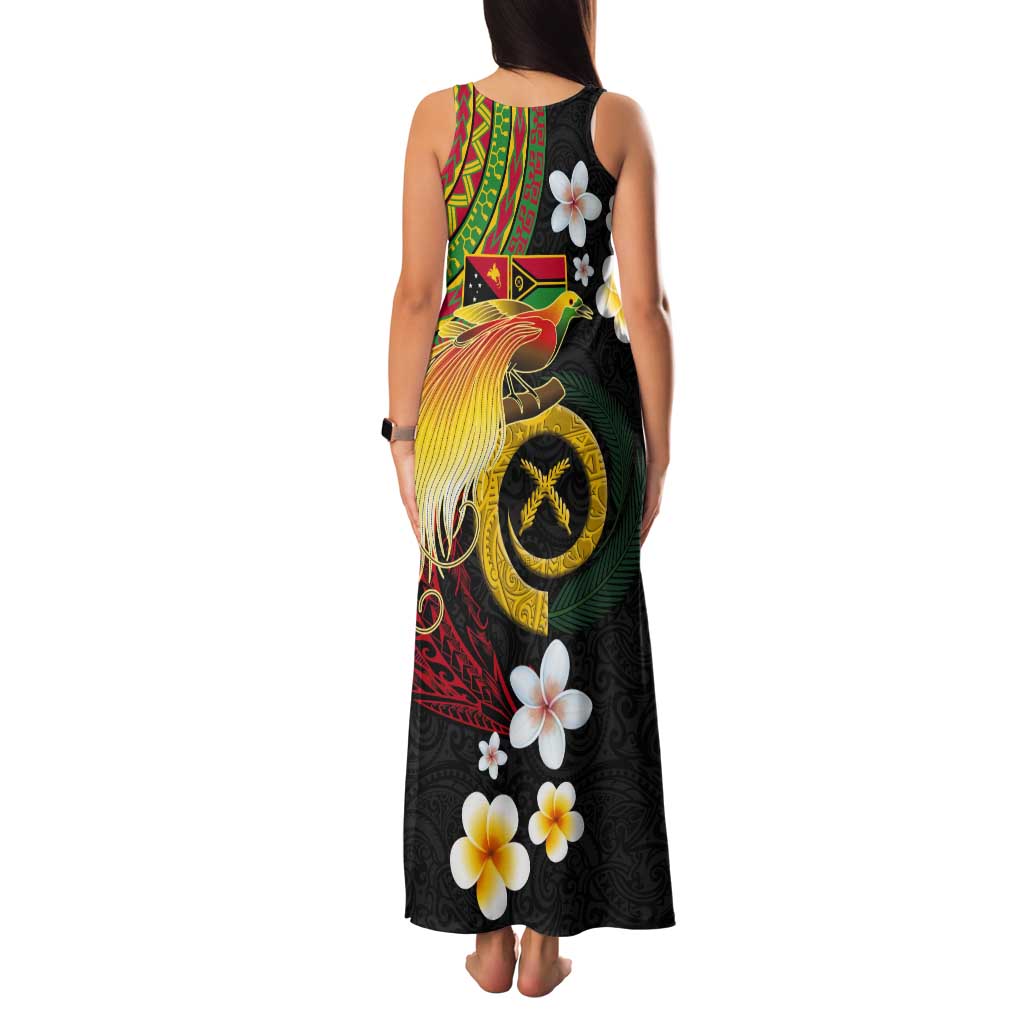 Vanuatu and Papua New Guinea Together Tank Maxi Dress Bird-of-paradise and Pig Tusk Melanesian Pattern LT03 - Polynesian Pride