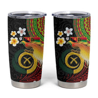 Vanuatu and Papua New Guinea Together Tumbler Cup Bird-of-paradise and Pig Tusk Melanesian Pattern LT03 Black - Polynesian Pride