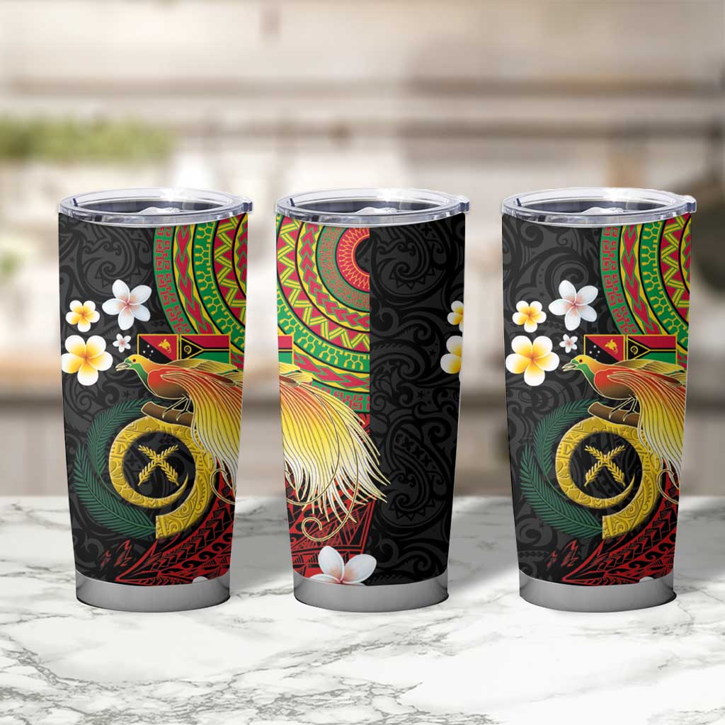 Vanuatu and Papua New Guinea Together Tumbler Cup Bird-of-paradise and Pig Tusk Melanesian Pattern LT03 - Polynesian Pride
