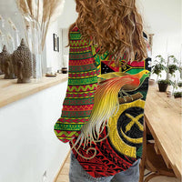 Vanuatu and Papua New Guinea Together Women Casual Shirt Bird-of-paradise and Pig Tusk Melanesian Pattern LT03 - Polynesian Pride
