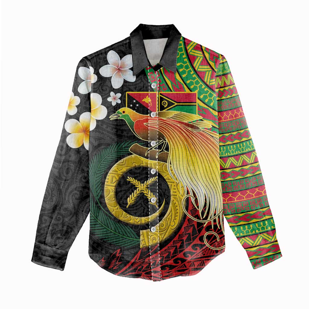 Vanuatu and Papua New Guinea Together Women Casual Shirt Bird-of-paradise and Pig Tusk Melanesian Pattern LT03 - Polynesian Pride