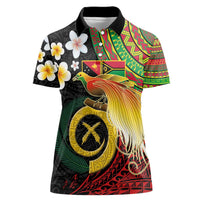 Vanuatu and Papua New Guinea Together Women Polo Shirt Bird-of-paradise and Pig Tusk Melanesian Pattern LT03 Female Black - Polynesian Pride