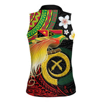 Vanuatu and Papua New Guinea Together Women Sleeveless Polo Shirt Bird-of-paradise and Pig Tusk Melanesian Pattern LT03 - Polynesian Pride