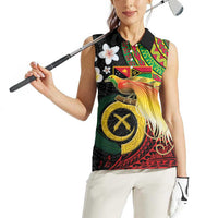 Vanuatu and Papua New Guinea Together Women Sleeveless Polo Shirt Bird-of-paradise and Pig Tusk Melanesian Pattern LT03 - Polynesian Pride