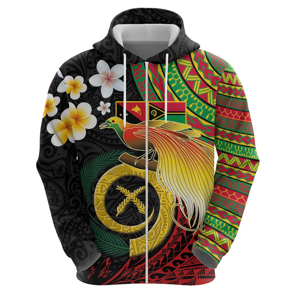 Vanuatu and Papua New Guinea Together Zip Hoodie Bird-of-paradise and Pig Tusk Melanesian Pattern LT03 - Polynesian Pride