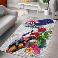 New Zealand Christmas Area Rug Meri Kirihimete-Tuatara and Pohutukawa White Color LT03 - Polynesian Pride