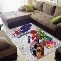 New Zealand Christmas Area Rug Meri Kirihimete-Tuatara and Pohutukawa White Color LT03 - Polynesian Pride