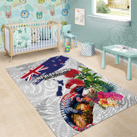 New Zealand Christmas Area Rug Meri Kirihimete-Tuatara and Pohutukawa White Color LT03 - Polynesian Pride