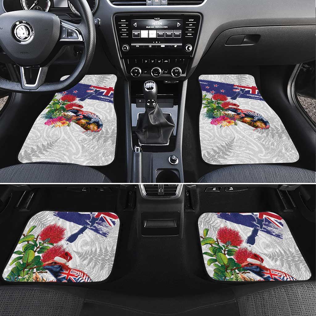 New Zealand Christmas Car Mats Meri Kirihimete-Tuatara and Pohutukawa White Color LT03 Set 4pcs White - Polynesian Pride