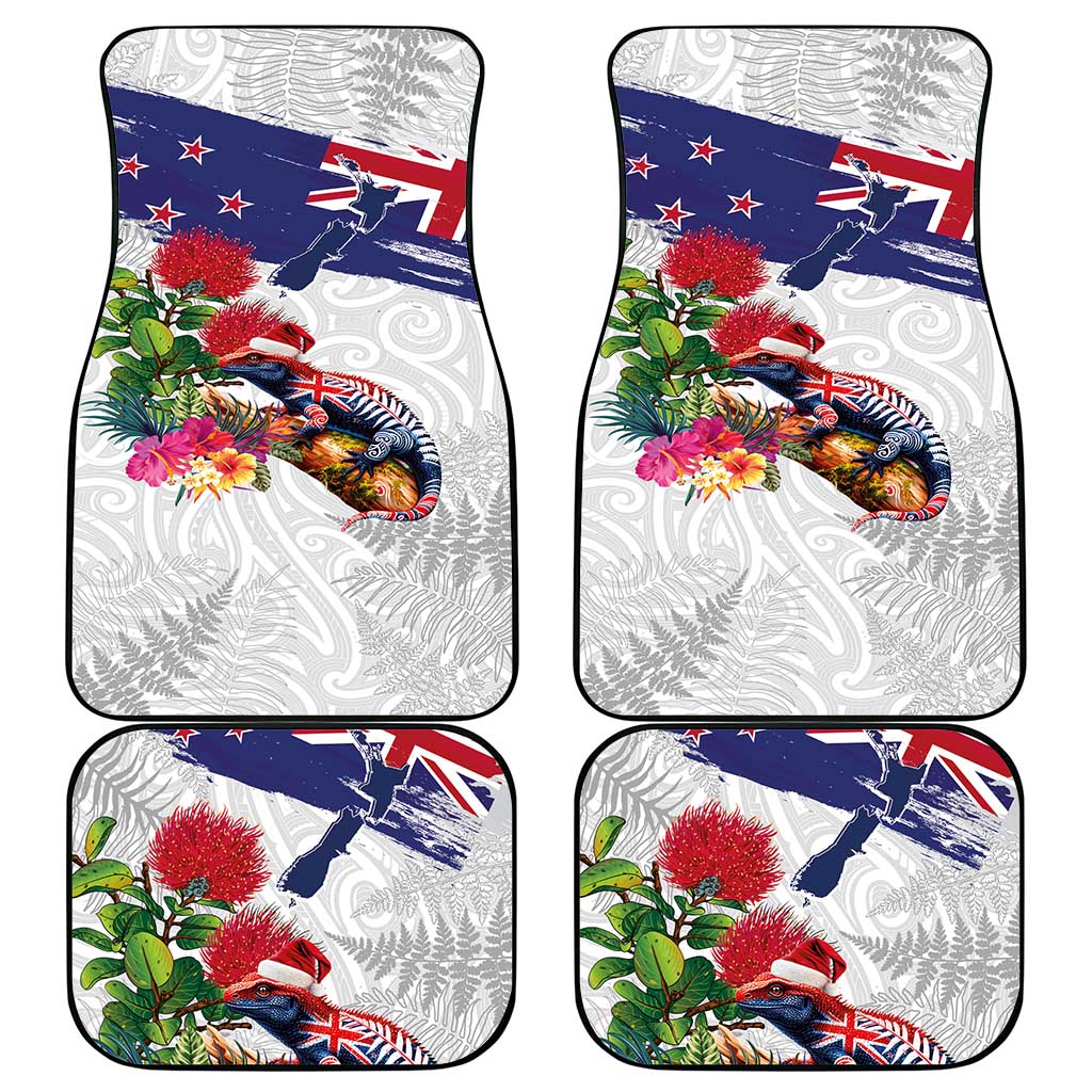 New Zealand Christmas Car Mats Meri Kirihimete-Tuatara and Pohutukawa White Color LT03 - Polynesian Pride