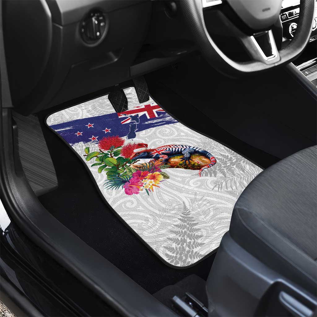New Zealand Christmas Car Mats Meri Kirihimete-Tuatara and Pohutukawa White Color LT03 - Polynesian Pride